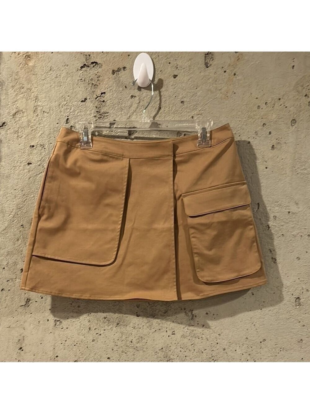 Open Edit Tan Wrap Mini Skirt with Pockets - Size M